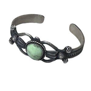 Navajo EL Billah Sterling Silver Cuff Bracelet Green Turquoise Native American